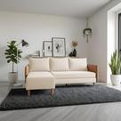 Sofá Living Roma com Chaise 3 Lugares 1,90m Linho Bege com Braço material sintético Caramelo