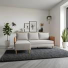 Sofá Living Roma com Chaise 3 Lugares 1,90m Linho Cinza com Braço material sintético Caramelo