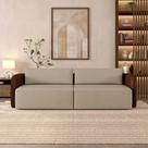 Sofá Living Sala de Estar Abel 220cm Bipartido pés de Madeira PU/Linho Marrom/Bege Escuro G33 - Gran Belo
