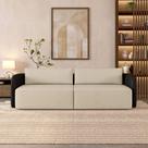 Sofá Living Sala de Estar Abel 220cm Bipartido pés de Madeira PU/Linho Preto/Bege Escuro G33 - Gran Belo