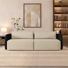 Sofá Living Sala de Estar Abel 220cm Bipartido pés de Madeira PU/Veludo Preto/Bege Claro G33 - Gran Belo