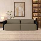 Sofá Living Sala de Estar Abel 220cm Bipartido pés de Madeira PU/Veludo Preto/Castor G33 - Gran Belo
