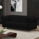 Sofá Living Sala de Estar Stanford Chesterfield 2 Lugares 220cm Pés de Madeira Couro Preto G58 - Gran Belo Sofá Living Sala de Estar Stanford Chesterfield 2 Lugares 220cm Pés de Madeira Couro Preto G58 - Gran Belo