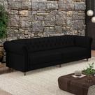 Sofá Living Sala de Estar Stanford Chesterfield 3 Lugares 260cm Pés de Madeira Couro Preto G58 - Gran Belo Sofá Living Sala de Estar Stanford Chesterfield 3 Lugares 260cm Pés de Madeira Couro Preto G58 - Gran Belo