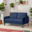 Sofá Living Savana 2 Lugares C/ Pé de Ferro Preto 1,58 Mts Veludo Azul - Espuma D-28