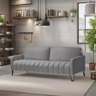 Sofá Living Savana 3 Lugares C/ Pé de Ferro Preto 2,20 Mts Veludo Cinza Espuma D28