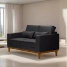 Sofá Living Valência 1,58mt - Base Madeira - material sintético Preto