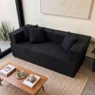 Sofá Loft na Caixa a Vácuo Moderno 3 Lugares 190cm Compacto Bouclê Preto - Montanari s Decor