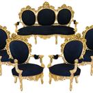 Sofa Medalhão Luxo Rico Entalhes Folha Ouro Madeira Maciça