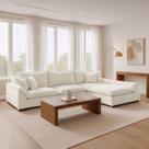 Sofá Modulado com Chaise Dominique Base em Madeira Maciça