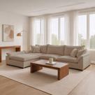 Sofá Modulado com Chaise Dominique Base em Madeira Maciça