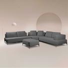 Sofá Modulado Sala de Estar 535cm Marino de Canto Pés de Ferro com Almofadas Linho Chumbo G92 - Gran Belo