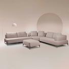 Sofá Modulado Sala de Estar 575cm Marino de Canto Pés de Ferro com Almofadas Linho Bege G92 - Gran Belo