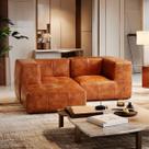 Sofá Modular 2 Lugares 2 Braços Com Chaise Inflow Poli Couro Marrom Vem Na Caixa Compacto Sala