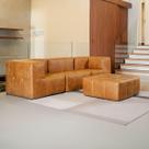 Sofá Modular 3 Lugares 2 Braços Com Chaise Inflow Poli Couro Marrom Vem Na Caixa Compacto Sala