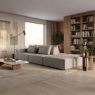 Sofá Modular Ilha 320 cm com Encosto Almofadas Linho Marfim NS Cor:Marfim
