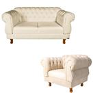 Sofá Namoradeira 2 Lugares Elisabeth Capitonê + 1 Poltrona Eisabeth - Suede Nude Chesterfield / Para Sala Recepção