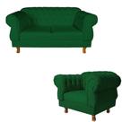 Sofá Namoradeira 2 Lugares Elisabeth Capitonê + 1 Poltrona Eisabeth Suede Verde Bandeira Chesterfield Para Sala/Recepção