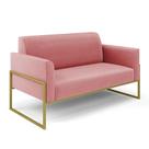 Sofá Namoradeira Base Industrial Alta Dourado Marisa Suede Rosê D03 - D'rossi