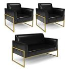 Sofá Namoradeira com 2 Poltronas Base Industrial Alta Dourado Marisa Corano Preto Sofá Namoradeira com 2 Poltronas Base Industrial Alta Dourado Marisa Corano Preto