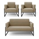 Sofá Namoradeira Com 2 Poltronas Base Industrial Alta Preto Marisa Suede D03 - D'rossi Cor Marrom Rato