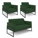 Sofá Namoradeira com 2 Poltronas Base Industrial Alta Preto Marisa Veludo Verde Sofá Namoradeira com 2 Poltronas Base Industrial Alta Preto Marisa Veludo Verde