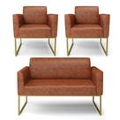 Sofá Namoradeira com 2 Poltronas Base Industrial Dourado Marisa Corano Nozes Sofá Namoradeira com 2 Poltronas Base Industrial Dourado Marisa Corano Nozes