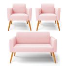 Sofá Namoradeira com 2 Poltronas Pés Palito Castanho Marisa Suede Rosa Bebê Sofá Namoradeira com 2 Poltronas Pés Palito Castanho Marisa Suede Rosa Bebê