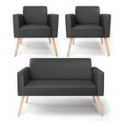 Sofá Namoradeira Com 2 Poltronas Pés Palito Natural Marisa material sintético D03 - D'rossi Cor Preto