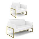 Sofá Namoradeira com Poltrona Base Industrial Alta Dourado Marisa Corano Branco