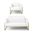 Sofá Namoradeira Com Poltrona Base Industrial Alta Dourado Marisa Corano D03 - D'rossi Cor Branco Sofá Namoradeira Com Poltrona Base Industrial Alta Dourado Marisa Corano D03 - D'rossi Cor Branco