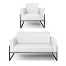 Sofá Namoradeira Com Poltrona Base Industrial Alta Preto Marisa material sintético Branco D03 - D'rossi