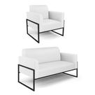 Sofá Namoradeira com Poltrona Base Industrial Alta Preto Marisa material sintético Branco Sofá Namoradeira com Poltrona Base Industrial Alta Preto Marisa material sintético Branco