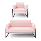 Sofá Namoradeira Com Poltrona Base Industrial Alta Preto Marisa Suede D03 - D'rossi Cor Rosa Bebê
