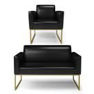 Sofá Namoradeira com Poltrona Base Industrial Dourado Marisa Corano
