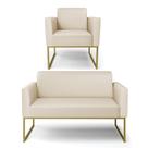 Sofá Namoradeira com Poltrona Base Industrial Dourado Marisa material sintético Bege Sofá Namoradeira com Poltrona Base Industrial Dourado Marisa material sintético Bege