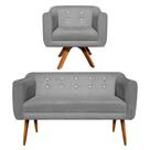 Sofá Namoradeira e 1 Poltrona com Strass Julia Giratória Madeira Suede Grafite M11 - D'Rossi