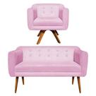 Sofá Namoradeira e 1 Poltrona com Strass Julia Giratória Madeira Suede Rosa Bebê M11- D'Rossi Sofá Namoradeira e 1 Poltrona com Strass Julia Giratória Madeira Suede Rosa Bebê M11- D'Rossi