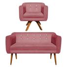 Sofá Namoradeira e 1 Poltrona com Strass Julia Giratória Madeira Suede Rosê M11 - D'Rossi