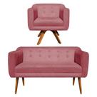 Sofá Namoradeira e 1 Poltrona Julia Giratória Madeira Suede Rosê M11- D'Rossi
