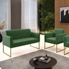 Sofá Namoradeira e 1 Poltrona Marisa Aço Industrial Dourado Suede Verde D03 - D'Rossi Sofá Namoradeira e 1 Poltrona Marisa Aço Industrial Dourado Suede Verde D03 - D'Rossi