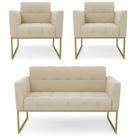 Sofá Namoradeira e 2 Poltronas Base Industrial Dourado Ana Suede Bege - Ibiza Sofá Namoradeira e 2 Poltronas Base Industrial Dourado Ana Suede Bege - Ibiza