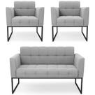 Sofá Namoradeira e 2 Poltronas Base Industrial Preto Ana Suede Cinza - Ibiza Sofá Namoradeira e 2 Poltronas Base Industrial Preto Ana Suede Cinza - Ibiza