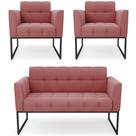 Sofá Namoradeira e 2 Poltronas Base Industrial Preto Ana Suede Rosê - Ibiza Sofá Namoradeira e 2 Poltronas Base Industrial Preto Ana Suede Rosê - Ibiza