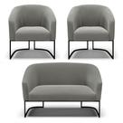 Sofá Namoradeira E 2 Poltronas Base Industrial Preto Stella Suede Grafite D03 - D'rossi