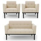 Sofá Namoradeira e 2 Poltronas Base Madeira Preto Ana Suede Bege - Ibiza Sofá Namoradeira e 2 Poltronas Base Madeira Preto Ana Suede Bege - Ibiza