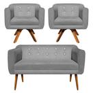 Sofá Namoradeira e 2 Poltronas com Srass Julia Giratória Madeira Suede Grafite M11 - D'Rossi