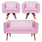 Sofá Namoradeira e 2 Poltronas com Srass Julia Giratória Madeira Suede Rosa Bebê M11- D'Rossi Sofá Namoradeira e 2 Poltronas com Srass Julia Giratória Madeira Suede Rosa Bebê M11- D'Rossi