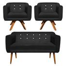 Sofá Namoradeira e 2 Poltronas com Strass Julia Pé Palito Castanho Suede Preto D01- D'Rossi
