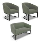 Sofá Namoradeira E 2 Poltronas Industrial Pto Stella Bouclê Menta D03 - D'rossi